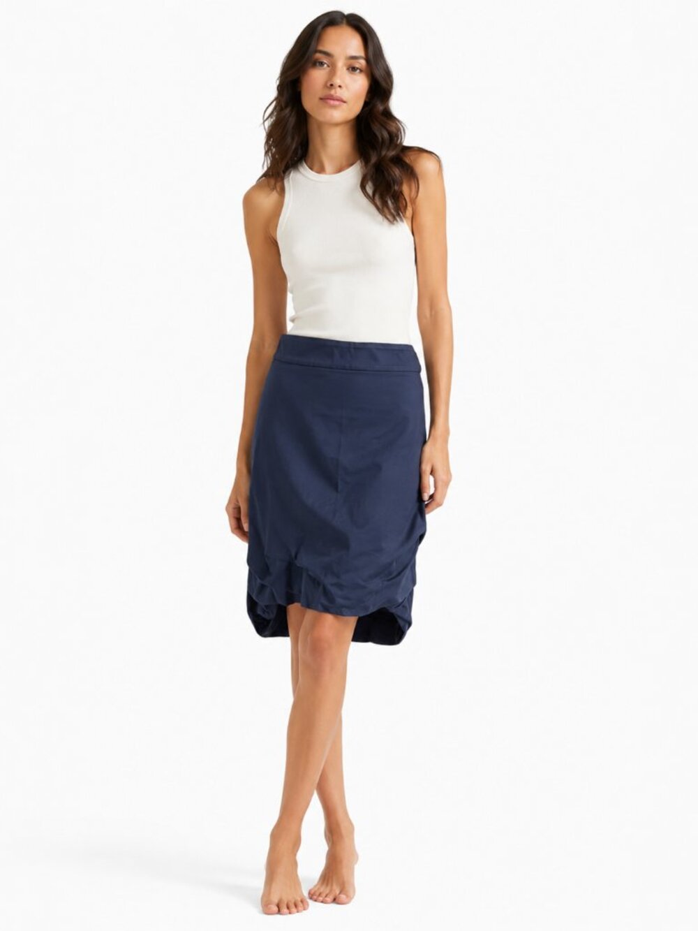 MELOW BY MELISSA BOLDUC NAVY HIGH RISE BUBBLE HIGH LOW MIDI SKIRT - 6